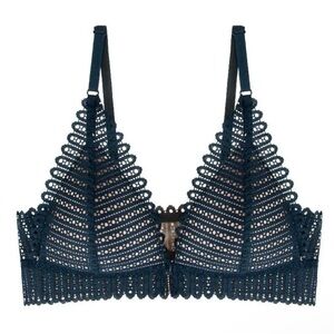 2 blue padded wireless front close bra